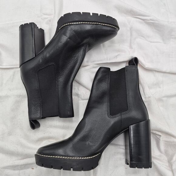 NEW Tory Burch Carson Lug-Sole Ankle Boots black tumbled leather size 9.5 - Picture 3 of 6